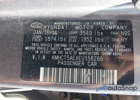 2014 Hyundai Accent Gs z USA, uszkodzony, nr VIN KMHCT5AEXEU158269